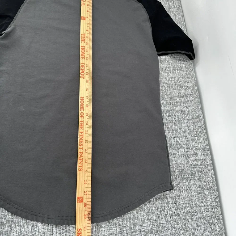 BYLT Shirt‎ Mens Medium Drop Cut Lux Short Sleeve Color Block Raglan Black Gray - Picture 9 of 10